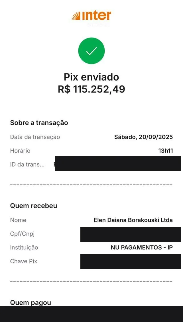 Pix recebido de R$ 115.252