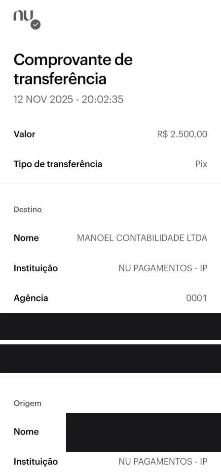 Pix recebido de R$ 2.500