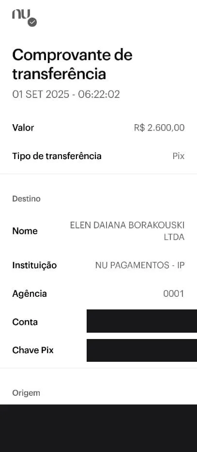 Pix recebido de R$ 2.600