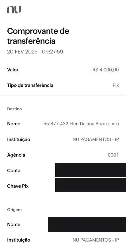 Pix recebido de R$ 4.000
