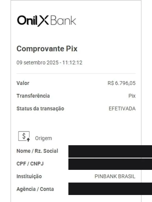 Pix recebido de R$ 6.796