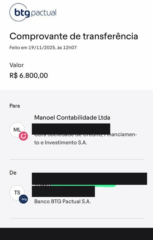 Pix recebido de R$ 6.800